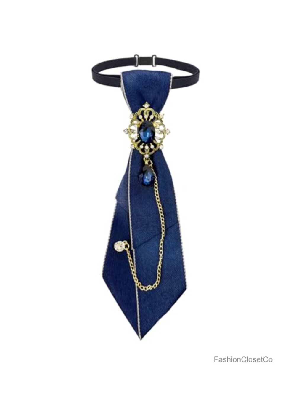 Womens Adjustable Pre-Tied Bow Tie with Vintage Crystal Brooch and Chains